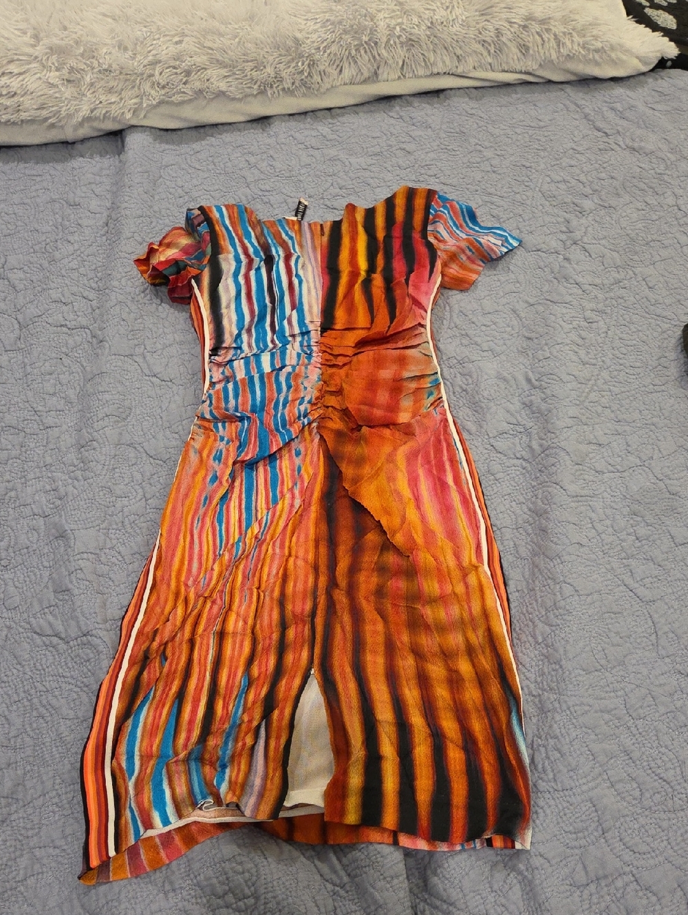 Tracy Reese Silk Multicolor Striped Women’s Dress Vibrant Orange & Blue Size 4! - Picture 6 of 10
